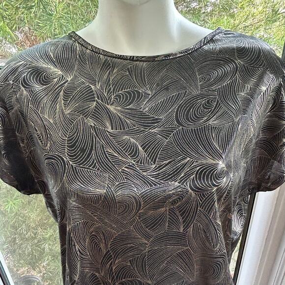 1980s Cherry Hill Metallic Silver Gold Vintage Abstract Blouse Size M - Picture 2 of 16